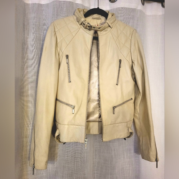 Billabong Leather Jacket in Cream - Picture 2 of 5